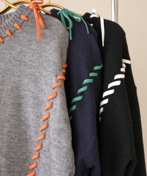 IAMUSE(アイアミューズ)の「ハンドステッチニット S0862【IAMUSE】(ニット/セーター・レディース・ネイビー/ブラック/グレー・FREE)」の21枚目の写真