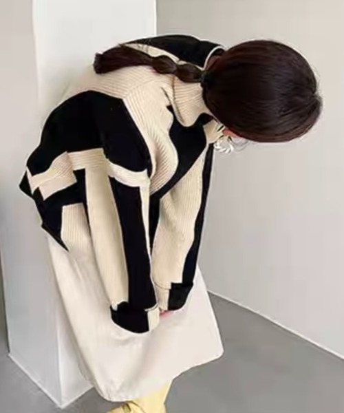 1枚で主役級ニット。ストライプハイネックルーズニットセーター（ニット/セーター）｜SEN TOKYO（セントーキョー）