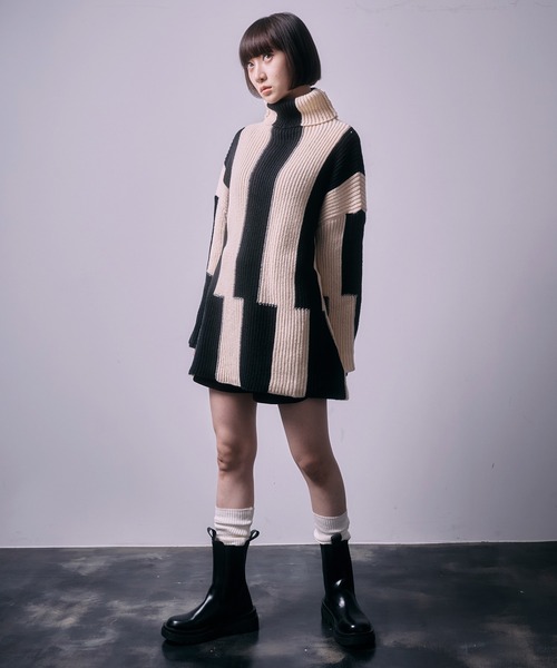 1枚で主役級ニット。ストライプハイネックルーズニットセーター（ニット/セーター）｜SEN TOKYO（セントーキョー）