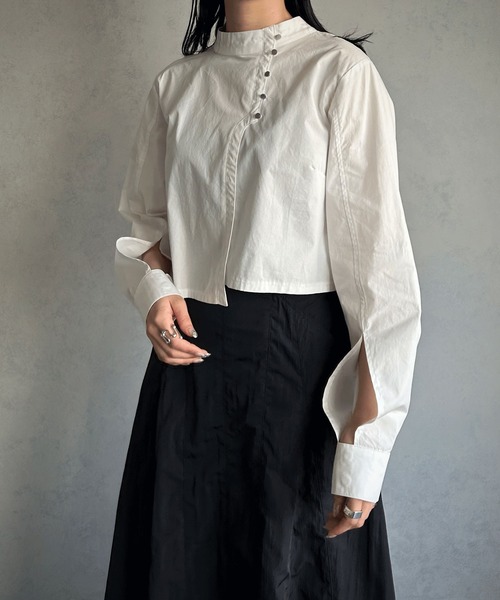 &g'aime（アンジェム）の「【＆g'aime】袖スリットショートブラウス（シャツ/ブラウス・レディース・ホワイト/ブラック/グレイッシュベージュ・FREE）」の12枚目の写真