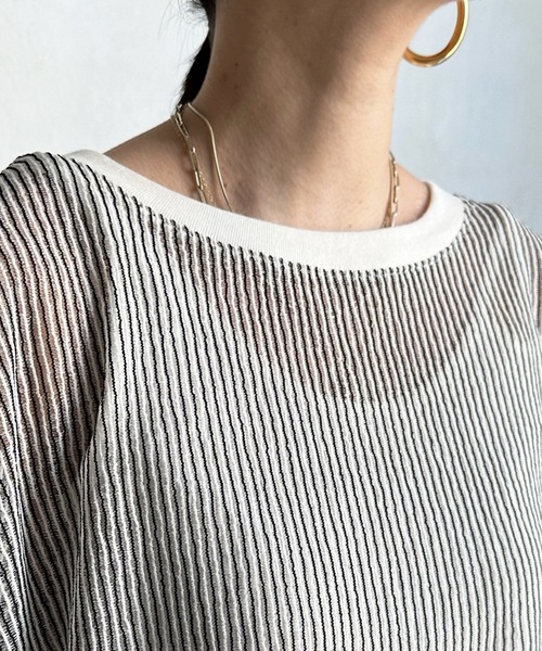 CHIGNON ストライプカットソー　プルオーバー　シアーストライプPO CHIGNON ストライプカットソー プルオーバー シアーストライプPO