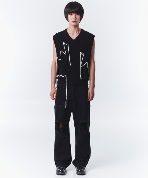OY（オーワイ）の「『OY/オーワイ』ZIGZAG STITCH KNIT VEST/ステッチニットベスト（ベスト・メンズ・ブラック/アイボリー・FREE）」の13枚目の写真