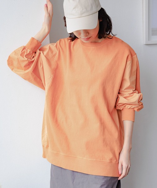 niko and...(ニコアンド)の「製品染めドッキングプルオーバー(Tシャツ/カットソー・レディース・オレンジ/チャコール/オフホワイト/カーキ・MEDIUM/LARGE)」の4枚目の写真