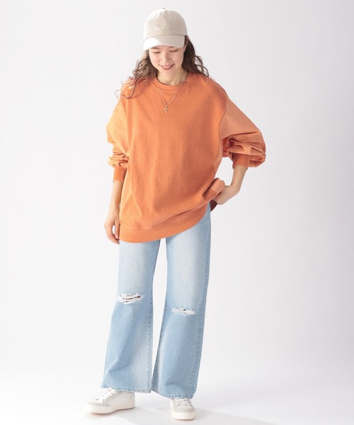 niko and...(ニコアンド)の「製品染めドッキングプルオーバー(Tシャツ/カットソー・レディース・オレンジ/チャコール/オフホワイト/カーキ・MEDIUM/LARGE)」の16枚目の写真