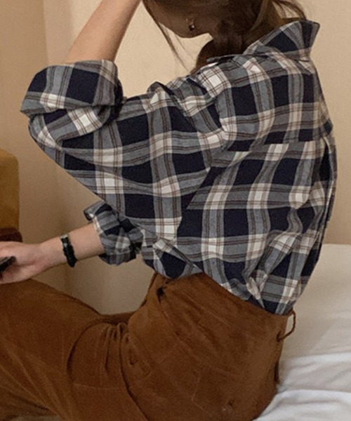 Text チェック柄 長袖シャツ ベージュ/ブラック Text チェック柄 長袖