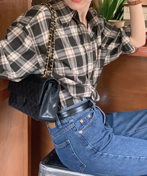 セール】レディース 長袖チェック柄アシメヘムシャツ（シャツ