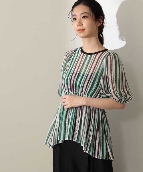 ディノス TEEE/ティー カットジャカード ドット×ストライプ柄 プルオーバー Demi-Luxe BEAMS（デミルクス ビームス）の「Demi-Luxe BEAMS
