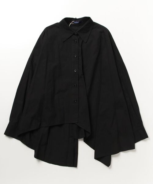 Pauline Bleu(ポリーヌブロー)の「【PaulineBleu/ポリーヌブロー】アシメトリーヘムブラウス(シャツ/ブラウス・レディース・ブラック/オフホワイト・FREE)」の2枚目の写真