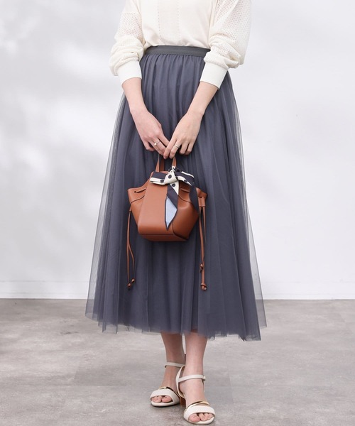 Chez toi（シェトワ）の「はぎチュールスカート（スカート・レディース・ブルー/チャコールグレー/グレイッシュベージュ・FREE）」の2枚目の写真