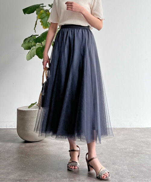 Chez toi（シェトワ）の「はぎチュールスカート（スカート・レディース・ブルー/チャコールグレー/グレイッシュベージュ・FREE）」の4枚目の写真