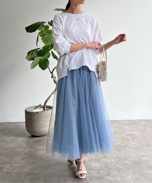 Chez toi（シェトワ）の「はぎチュールスカート（スカート・レディース・ブルー/チャコールグレー/グレイッシュベージュ・FREE）」の5枚目の写真