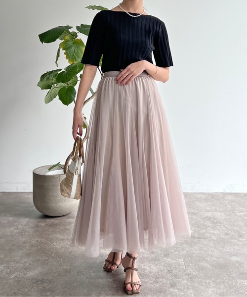 Chez toi（シェトワ）の「はぎチュールスカート（スカート・レディース・ブルー/チャコールグレー/グレイッシュベージュ・FREE）」の6枚目の写真