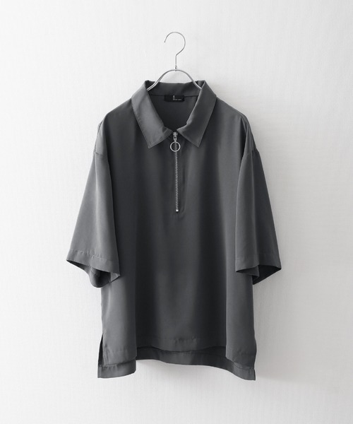 ZIP FIVE(ジップファイブ)の「【ZIP FIVE】ポリシャンブレー ハーフジップ オーバーサイズ 半袖ポロシャツ(ポロシャツ・メンズ・ブルー系/ホワイト系/グレー/グレイッシュベージュ/チャコール/ブラック系/ブラック・MEDIUM/X-LARGE/LARGE)」の5枚目の写真