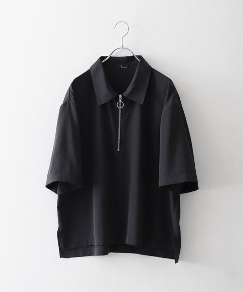 ZIP FIVE(ジップファイブ)の「【ZIP FIVE】ポリシャンブレー ハーフジップ オーバーサイズ 半袖ポロシャツ(ポロシャツ・メンズ・ブルー系/ホワイト系/グレー/グレイッシュベージュ/チャコール/ブラック系/ブラック・MEDIUM/X-LARGE/LARGE)」の3枚目の写真