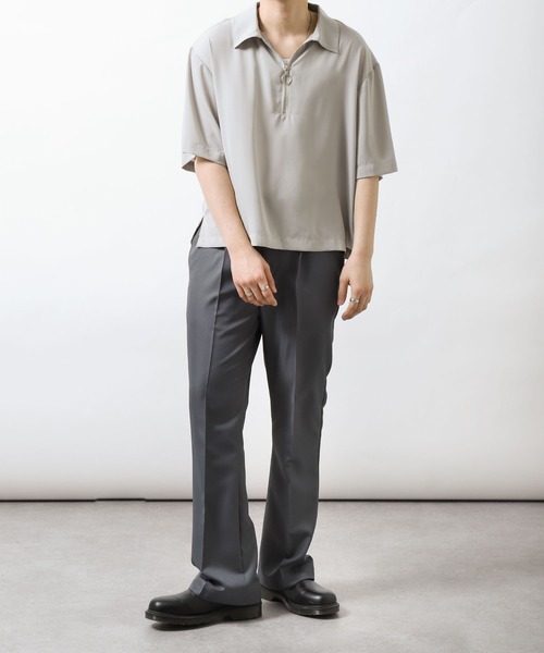 ZIP FIVE(ジップファイブ)の「【ZIP FIVE】ポリシャンブレー ハーフジップ オーバーサイズ 半袖ポロシャツ(ポロシャツ・メンズ・ブルー系/ホワイト系/グレー/グレイッシュベージュ/チャコール/ブラック系/ブラック・MEDIUM/X-LARGE/LARGE)」の21枚目の写真