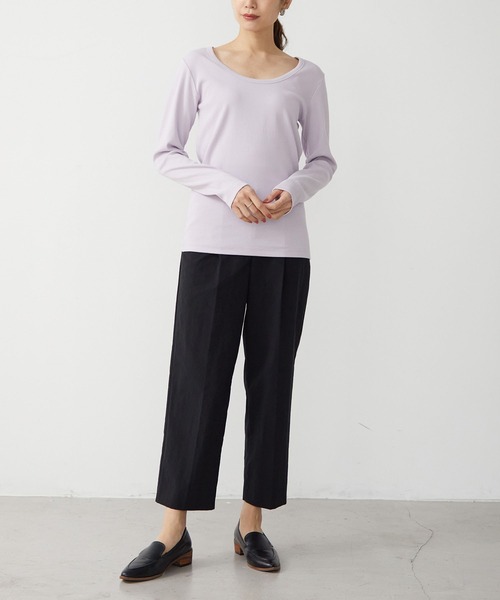 for/c（フォーシー）の「[新色追加]USAコットン前後2WAYバックシャンロンT【サスティナブル】（Tシャツ/カットソー・レディース・ラベンダー/ホワイト/ブラック/ホワイト×ブラック/ライム/ブルー/ブラウン/ネイビー/チャコールグレー/レッド/ライトブラウン・LL/L/M/S）」の19枚目の写真