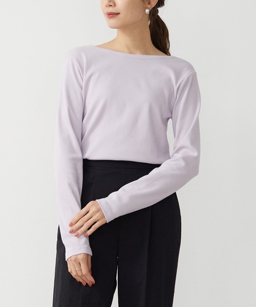 for/c（フォーシー）の「[新色追加]USAコットン前後2WAYバックシャンロンT【サスティナブル】（Tシャツ/カットソー・レディース・ラベンダー/ホワイト/ブラック/ホワイト×ブラック/ライム/ブルー/ブラウン/ネイビー/チャコールグレー/レッド/ライトブラウン・LL/L/M/S）」の21枚目の写真