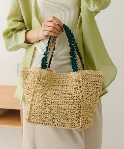 RODE SKO(ロデスコ)の「フリルハンドルペーパーバッグ(かごバッグ・レディース・グレー/ナチュラル/ベージュ・ONE)」の1枚目の写真