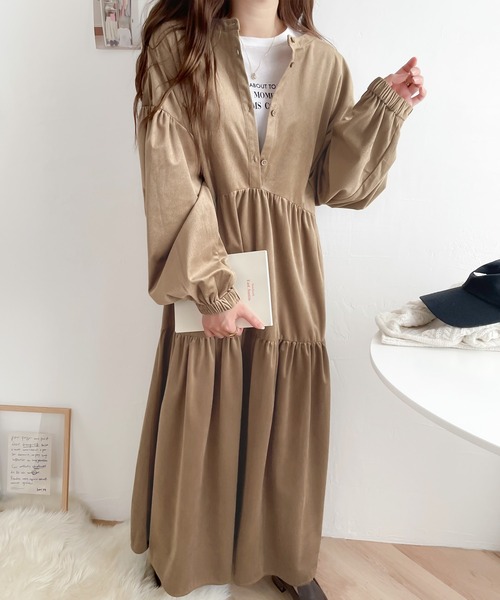 classicalelf(クラシカルエルフ)の「愛されティアード。2wayカットコーデュロイ バックリボンワンピース(ワンピース・レディース・モカ/アイボリー/ブラック・LARGE/MEDIUM/SMALL/X-LARGE)」の5枚目の写真