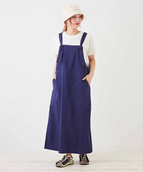 CUBE SUGAR（キューブシュガー）の「無地綿ツイルサロペットスカート（ジャンパースカート・レディース・ベージュ/ネイビー/カーキ・M）」の20枚目の写真