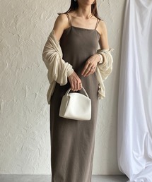 カップ付きハイウエストダブルストラップIラインタイトロングキャミワンピース