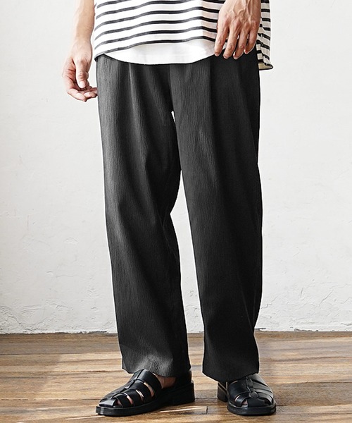 【MinoriTY】楊柳オーバーサイズセットアップ アシンメトリー半袖Tシャツ+イージーワイドテーパードパンツ メンズ 無地 スラックス 夏服（セットアップ）｜MinoriTY（マイノリティ）