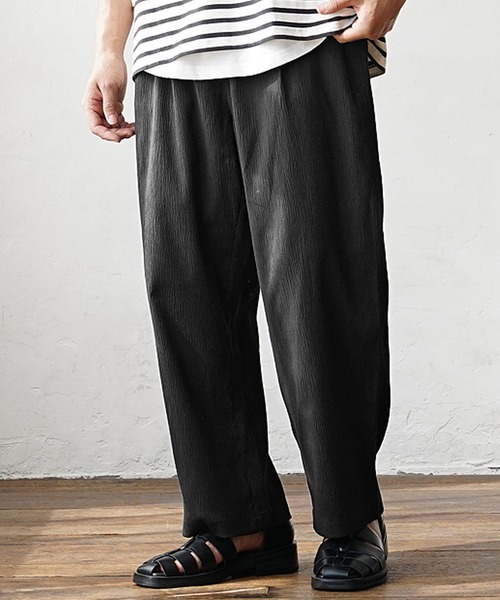 【MinoriTY】楊柳オーバーサイズセットアップ アシンメトリー半袖Tシャツ+イージーワイドテーパードパンツ メンズ 無地 スラックス 夏服（セットアップ）｜MinoriTY（マイノリティ）