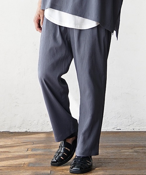 【MinoriTY】楊柳オーバーサイズセットアップ アシンメトリー半袖Tシャツ+イージーワイドテーパードパンツ メンズ 無地 スラックス 夏服（セットアップ）｜MinoriTY（マイノリティ）