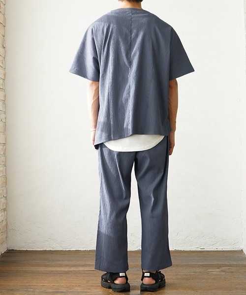 【MinoriTY】楊柳オーバーサイズセットアップ アシンメトリー半袖Tシャツ+イージーワイドテーパードパンツ メンズ 無地 スラックス 夏服（セットアップ）｜MinoriTY（マイノリティ）