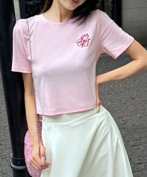 LCVTロゴ刺繍クロップドTシャツ（Tシャツ/カットソー）｜LAC-VERT