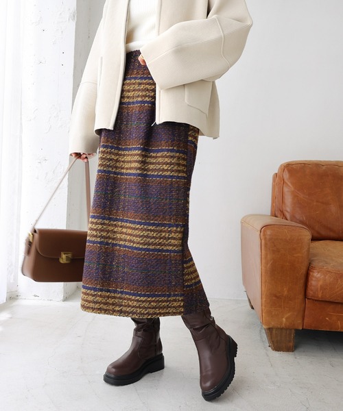 慈雨　ロングスカート　冬用　チェック　ウール素材 慈雨 ロングスカート 冬用 チェック ウール素材 レディース 秋冬