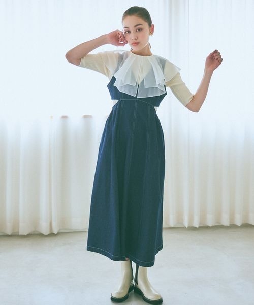 mysty woman（ミスティウーマン）の「カットアウトジャンスカ 964339（ジャンパースカート・レディース・ブラック系その他/ブラウン系その他/ブルー系その他/ライトブルー・FREE）」の9枚目の写真