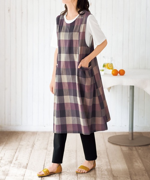 BELLUNA（ベルーナ）の「ポケット使いジャンパースカート（スカート・レディース・グリーン/チェック/ラベンダー・MEDIUM/X-LARGE/LARGE）」の2枚目の写真