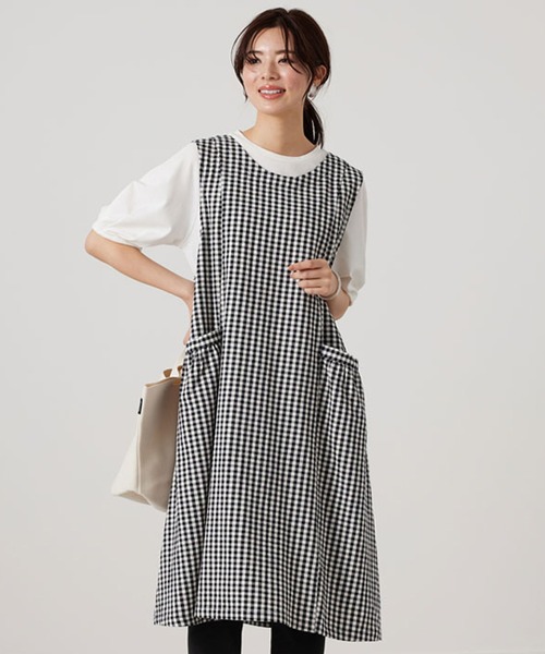 BELLUNA（ベルーナ）の「ポケット使いジャンパースカート（スカート・レディース・グリーン/チェック/ラベンダー・MEDIUM/X-LARGE/LARGE）」の3枚目の写真