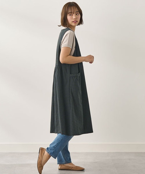 BELLUNA（ベルーナ）の「ポケット使いジャンパースカート（スカート・レディース・グリーン/チェック/ラベンダー・MEDIUM/X-LARGE/LARGE）」の5枚目の写真