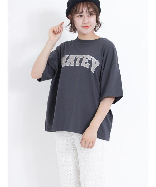 Samansa Mos2（サマンサ モスモス）の「フロントロゴプリントTシャツ（Tシャツ/カットソー・レディース・オフホワイト/イエロー/チャコールグレー/ブラウン・F）」の2枚目の写真