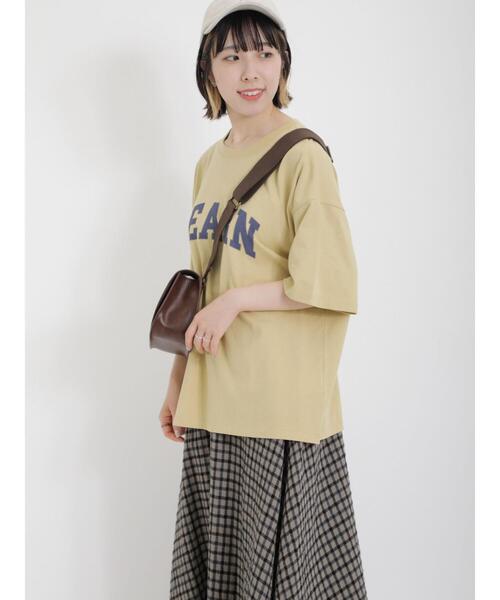 Samansa Mos2（サマンサ モスモス）の「フロントロゴプリントTシャツ（Tシャツ/カットソー・レディース・オフホワイト/イエロー/チャコールグレー/ブラウン・F）」の11枚目の写真