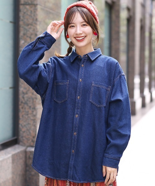 チチカカ（チチカカ）の「フラワー刺繍デニムシャツ（シャツ/ブラウス・レディース・インディゴブルー/ブルー・FREE）」の5枚目の写真