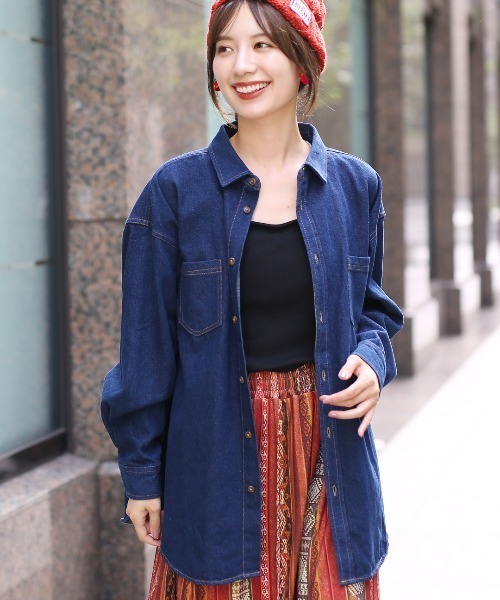 チチカカ（チチカカ）の「フラワー刺繍デニムシャツ（シャツ/ブラウス・レディース・インディゴブルー/ブルー・FREE）」の14枚目の写真