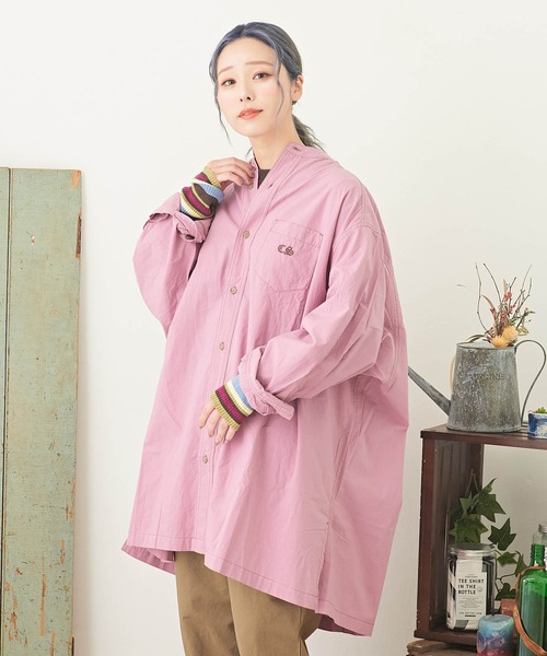 CUBE SUGAR（キューブシュガー）の「無地コットンダンプバンドカラービッグシャツ（シャツ/ブラウス・レディース・グレー/ピンク/ホワイト/ライム/ベージュ・M）」の5枚目の写真
