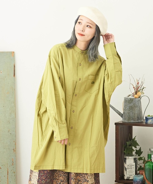 CUBE SUGAR（キューブシュガー）の「無地コットンダンプバンドカラービッグシャツ（シャツ/ブラウス・レディース・グレー/ピンク/ホワイト/ライム/ベージュ・M）」の4枚目の写真