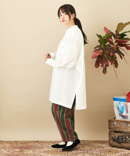 CUBE SUGAR（キューブシュガー）の「無地コットンダンプバンドカラービッグシャツ（シャツ/ブラウス・レディース・グレー/ピンク/ホワイト/ライム/ベージュ・M）」の7枚目の写真