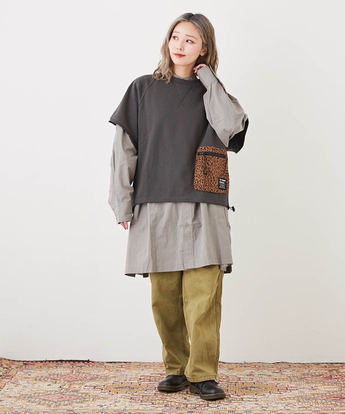 CUBE SUGAR（キューブシュガー）の「無地コットンダンプバンドカラービッグシャツ（シャツ/ブラウス・レディース・グレー/ピンク/ホワイト/ライム/ベージュ・M）」の9枚目の写真