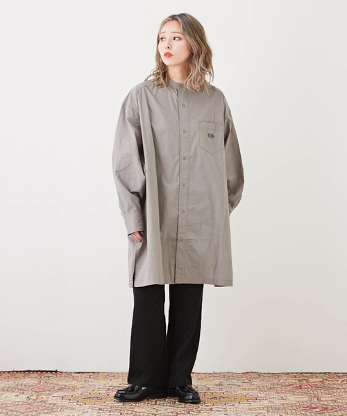 CUBE SUGAR（キューブシュガー）の「無地コットンダンプバンドカラービッグシャツ（シャツ/ブラウス・レディース・グレー/ピンク/ホワイト/ライム/ベージュ・M）」の10枚目の写真