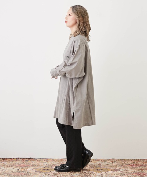 CUBE SUGAR（キューブシュガー）の「無地コットンダンプバンドカラービッグシャツ（シャツ/ブラウス・レディース・グレー/ピンク/ホワイト/ライム/ベージュ・M）」の11枚目の写真