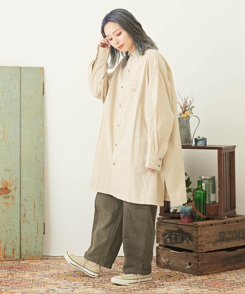 CUBE SUGAR（キューブシュガー）の「無地コットンダンプバンドカラービッグシャツ（シャツ/ブラウス・レディース・グレー/ピンク/ホワイト/ライム/ベージュ・M）」の14枚目の写真