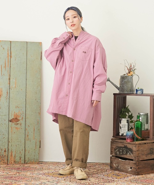 CUBE SUGAR（キューブシュガー）の「無地コットンダンプバンドカラービッグシャツ（シャツ/ブラウス・レディース・グレー/ピンク/ホワイト/ライム/ベージュ・M）」の16枚目の写真