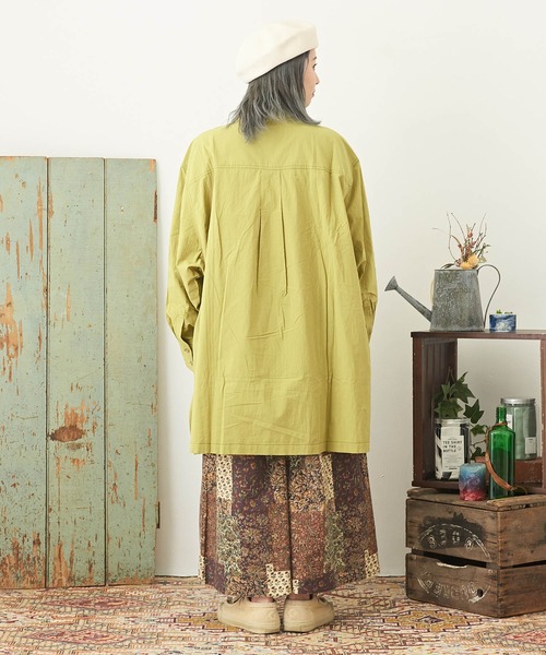 CUBE SUGAR（キューブシュガー）の「無地コットンダンプバンドカラービッグシャツ（シャツ/ブラウス・レディース・グレー/ピンク/ホワイト/ライム/ベージュ・M）」の21枚目の写真