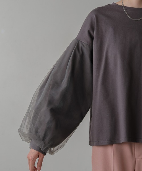 Bab(バブ)の「シアーボリュームスリーブトップス(Tシャツ/カットソー・レディース・チャコールグレー/オフホワイト/ブラック・M)」の21枚目の写真