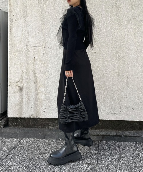 LVEU.（ラブユ.）の「【LVEU.】チュールフリルカーディガン / トップス カーディガン カーデ Vネック チュール フリル ブラック（カーディガン/ボレロ・レディース・ブラック・FREE）」の6枚目の写真